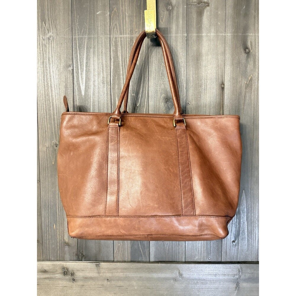 Vtg L.L. Bean Town & Field Wildlife Lining Leather Brown Tote Bag Shopper Travel - Picture 2 of 16